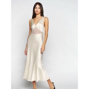 Reformation Inara Silk Dress in Almond